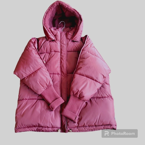 SAM EDELMAN Shirt Knit Trim Puffer Coat, Hooded, Large, Barn Red,NWT - Picture 4 of 14